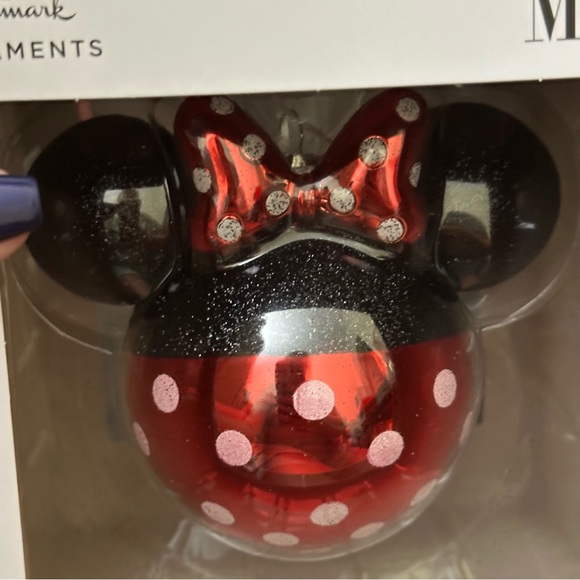 NWT-Set of 2 Hallmark Mickey & Minnie Mouse Icon Ears Blown Glass Ornaments - Picture 7 of 7